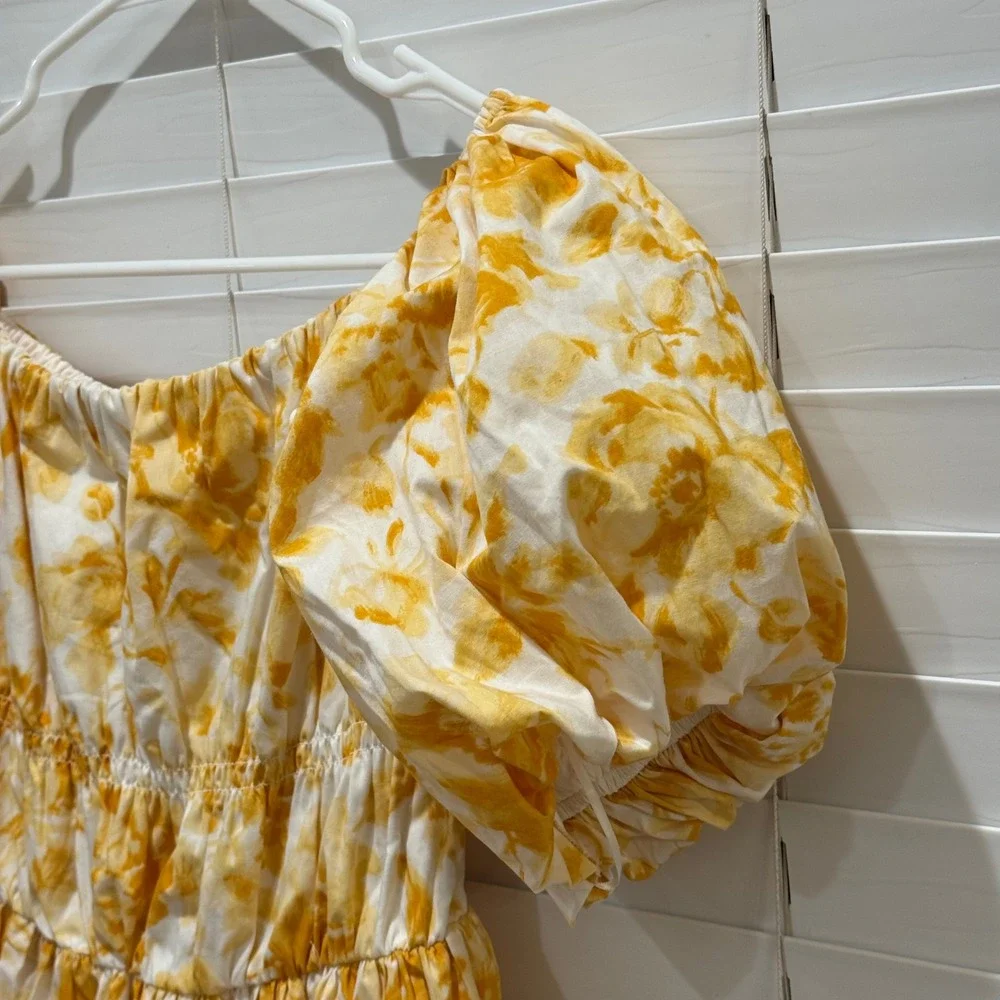 NEW Abercrombie & Fitch Mini Dress Sz‎ Small Tall Yellow Floral off the shoulder